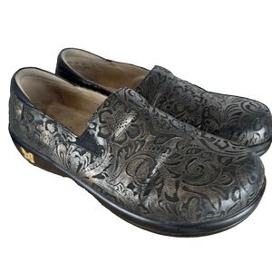 Women’s Alegria Keli Professional Black Brown Emboss Paisley Clogs EU 42 US 11.5